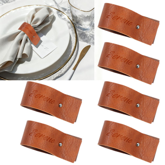 Reddish Brown Napkin Rings Set of 6 – Elegant Leather Napkin Ring Holders, Double-Sided Waterproof, Durable Table Decor for Easter, Weddings & Dinner Parties, Stylish Table Setting Accessories