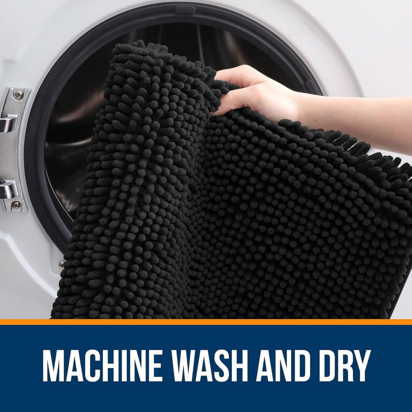 OLANLY Large Bathroom Rugs - Extra Soft Chenille Bath Mats | Quick Dry & Machine Washable, 59x35 in Black