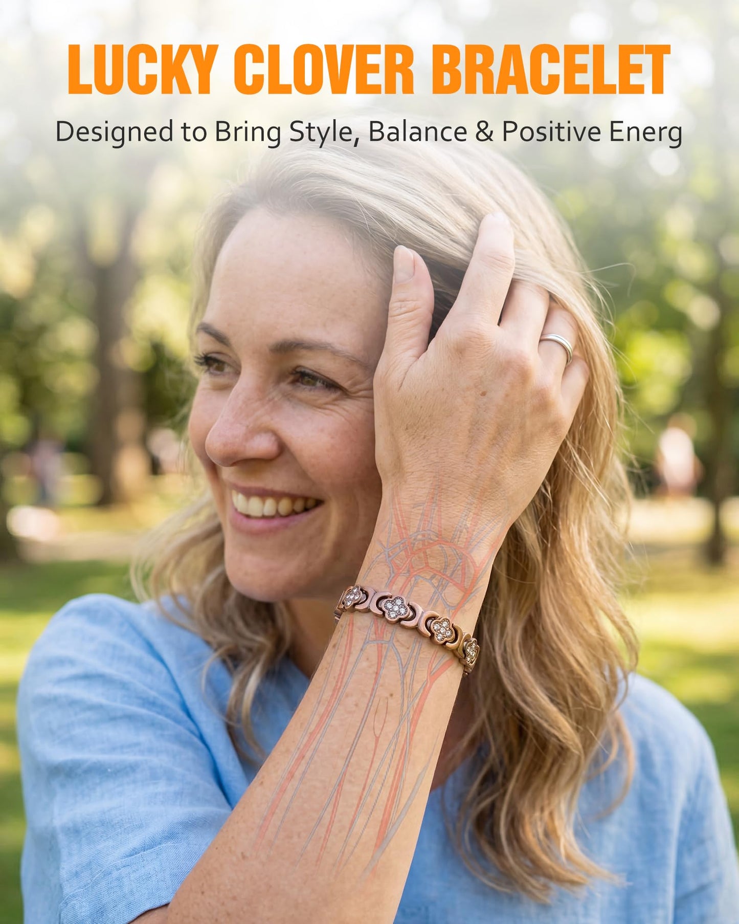 Jecanori Pure Copper Bracelet for Women, Ultra Strength Magnetic Therapy Bracelets with 3800 Gauss Magnets，Four-leaf clover jewelry