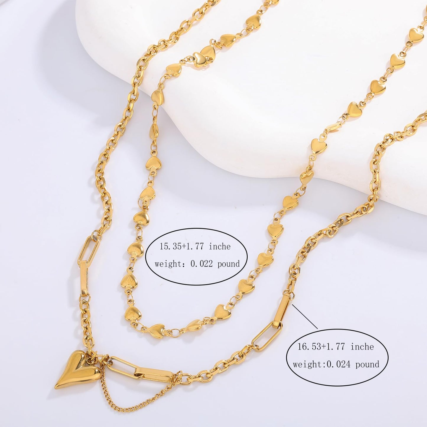 VceTd 18K Gold Women's Heart Pendant Necklace,chunky gold necklace Stackable Two Piece Set, Multi-Layered Chunky Heart Necklace,layered gold necklace, Women's Fashion Jewelry Gift