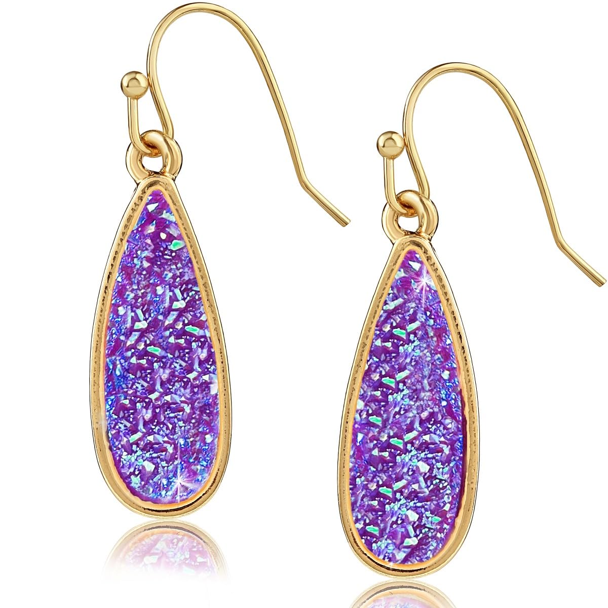 Purple Earrings for Women Dangling - Lilac Earrings for Women, Boho Lavender Glitter Sparkly Teardrop Simulated Druzy Dangles, Bohemian Long Tear Drop Dangles, Statement Simulated Amethyst Jewelry