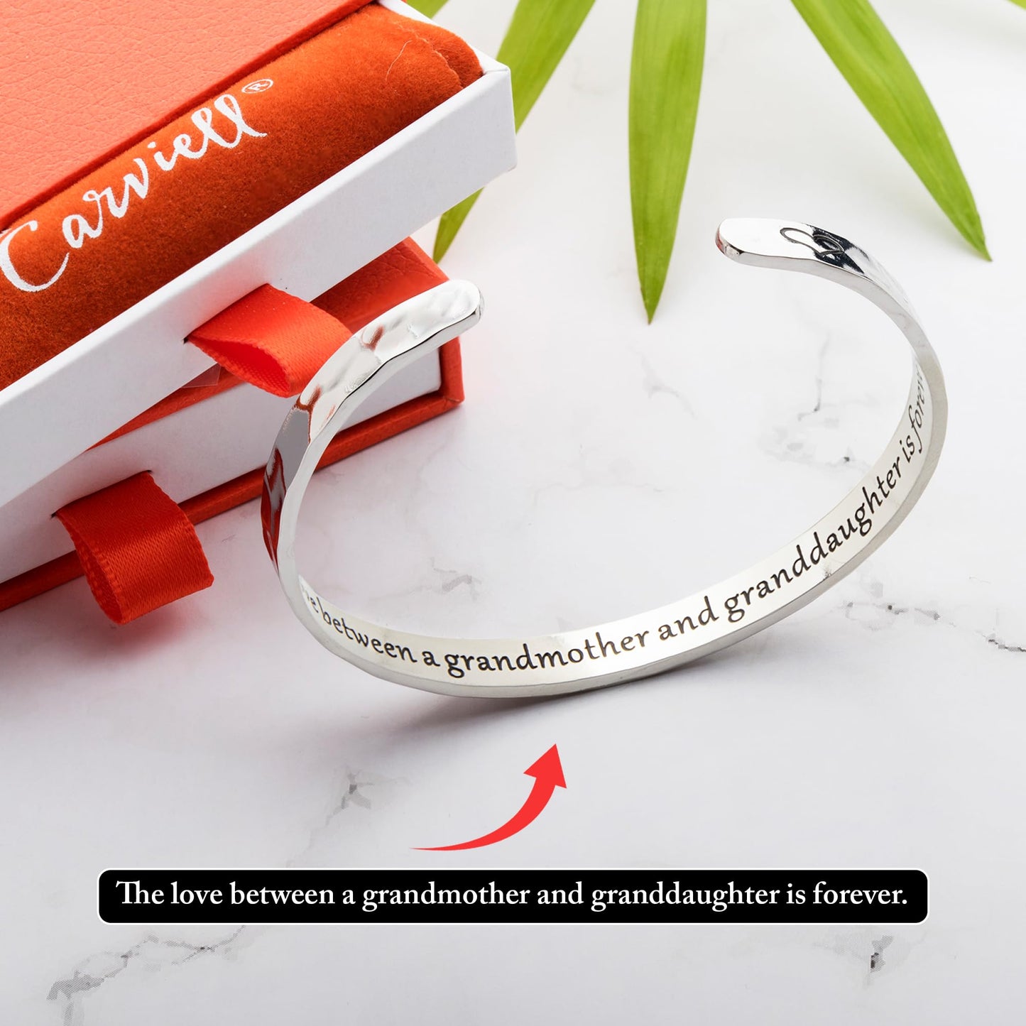 Carviell Grandma Granddaughter Bracelet – The Love Between a Grandmother and Granddaughter is Forever – Silver Stainless Steel Cuff, Birthday, Christmas, Mother’s Day Present