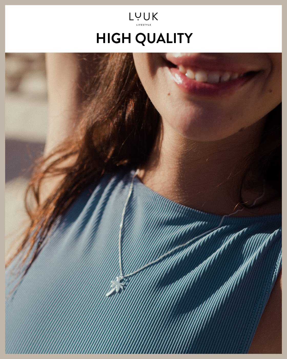 LUUK LIFESTYLE Necklace in 925 sterling silver, palm tree pendant and HAPPINESS gift card, trendy jewelry for women, fashion accessory for friend, sister, mother, lucky charm, silver