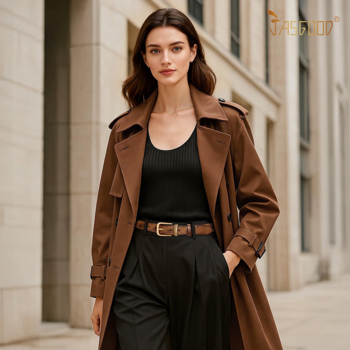 JASGOOD Women Belt Genuine leather Belt with Bronze Buckle,Ladies Full Grain Leather Belt for Jeans Pants,Brown