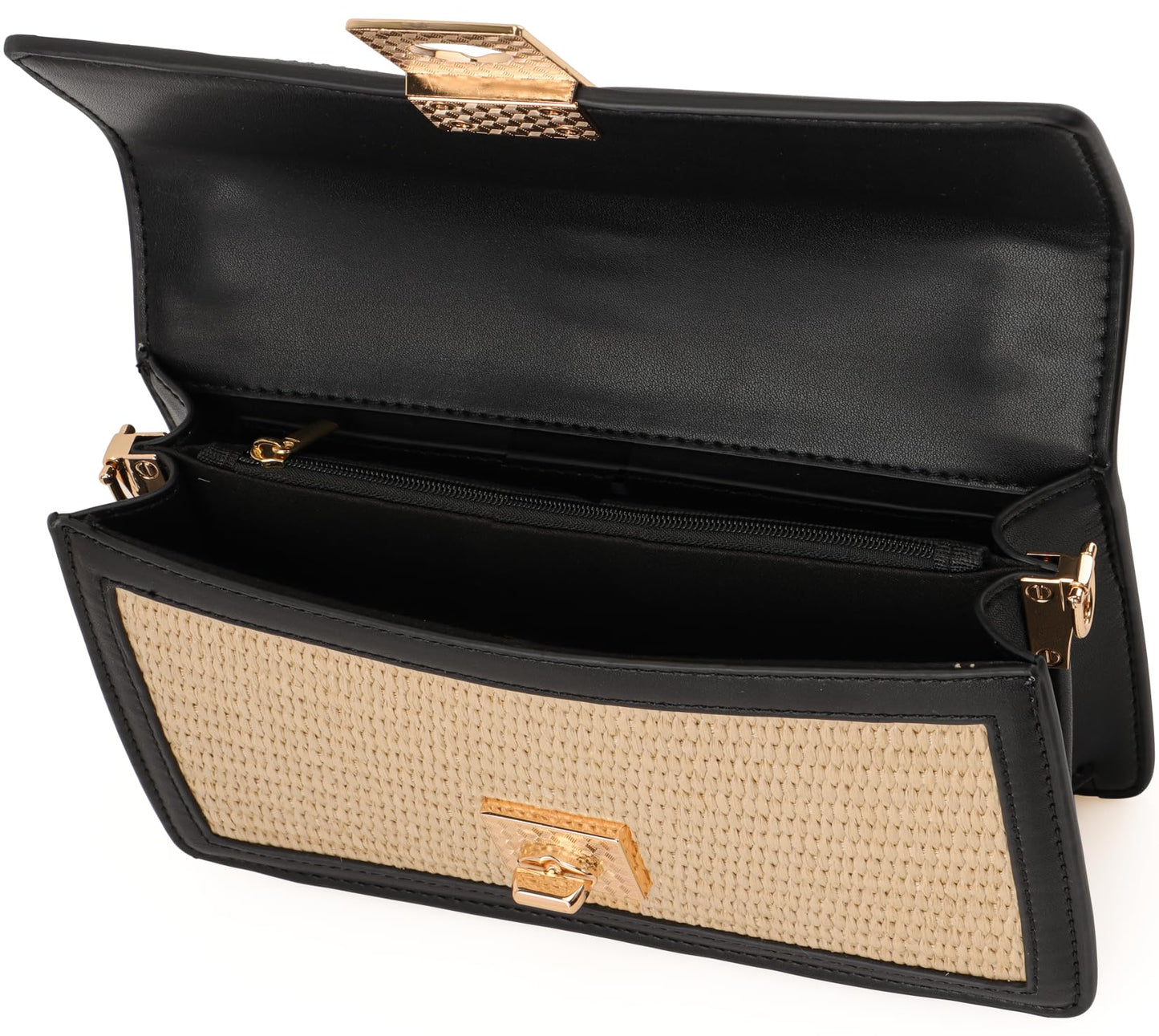MOJISOLO Straw Crossbody Bag for Women Top Handle PU Leather Shoulder Purse with Adjustable Strap Black