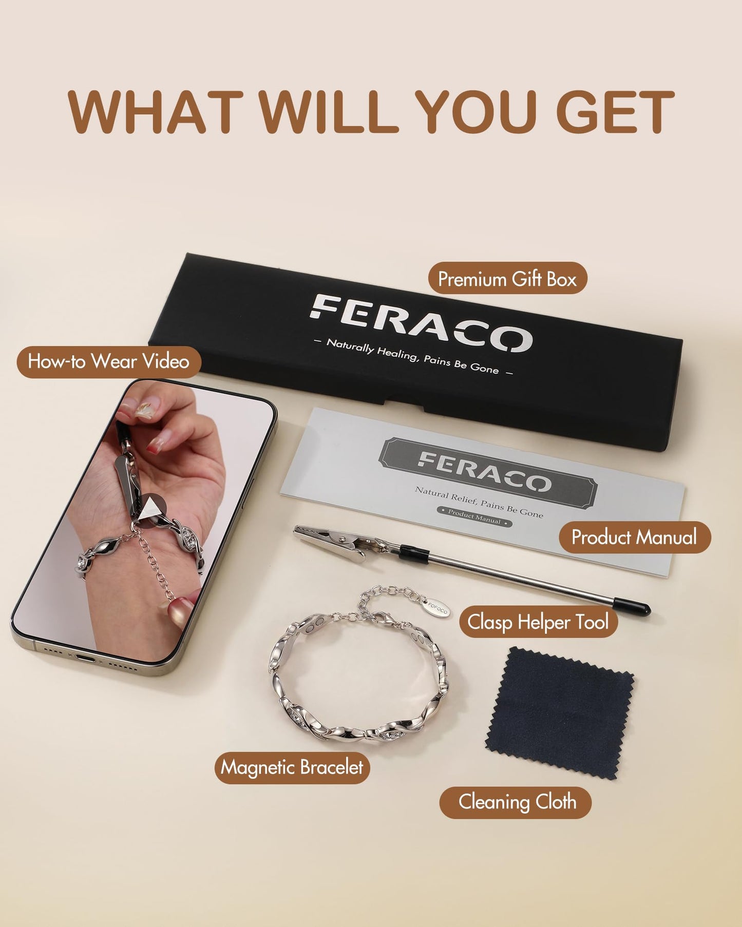 Feraco Pure Copper Bracelets for Women, Ultra Strength Magnetic Bracelet for Women with 3800 Gauss Magnet & Dazzling Austrian Crystals Stone, Copper Jewelry Gift (Silver)
