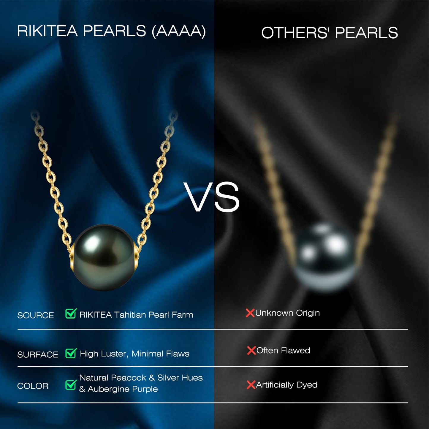 18K Solid Yellow Gold Tahitian Black Pearl Necklace with Sterling Silver Chain, AAAAA 9-10mm Seawater Pearls - Christmas Gift for Wife Mom, Unique Women Jewelry for Wedding Anniversary Birthday