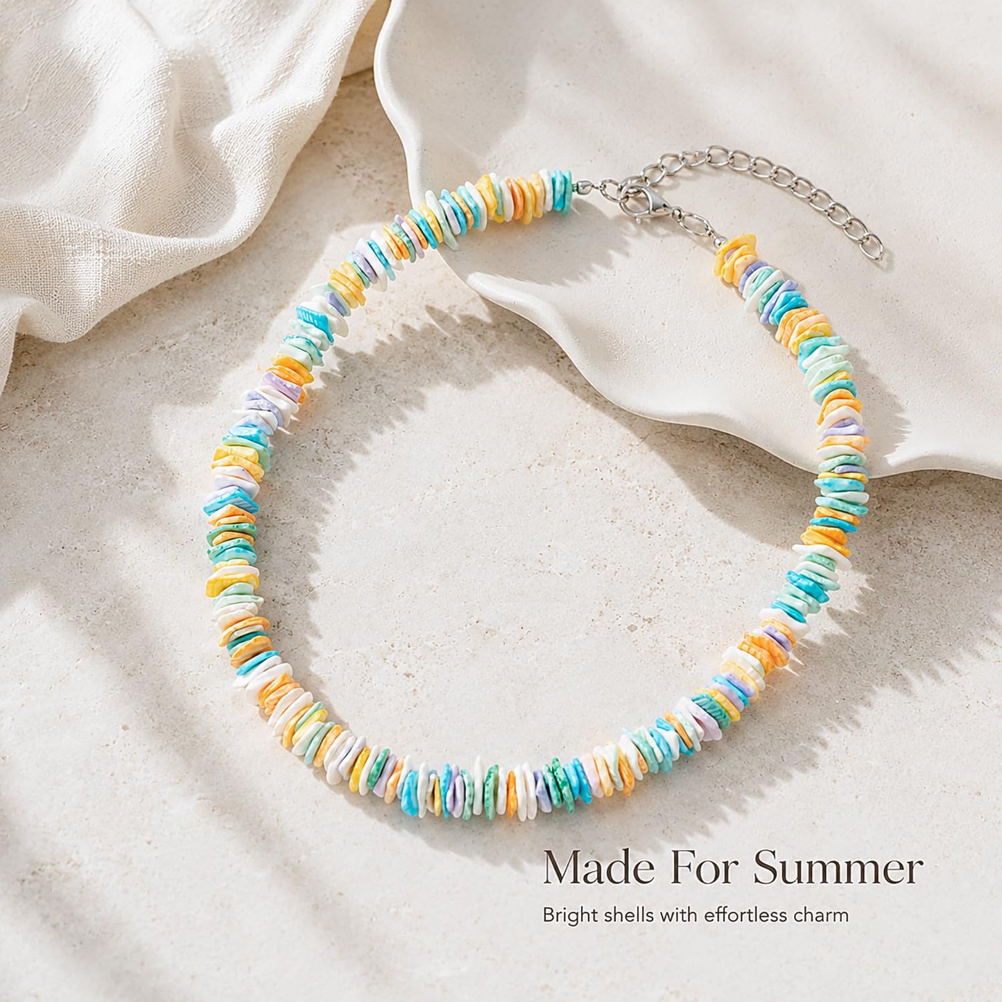 Lameybrt Cowrie Shell Surfer Necklaces, Hawaiian Beach Handmade Choker Set for Women, White Rice Bead with Black Accents, Bohemian Summer Seashell Choker 2 Piece Set, Perfect for Summer Beach Vacation, Birthday, Mother’s Day & Holiday Gifts (Puka 03 Rianb