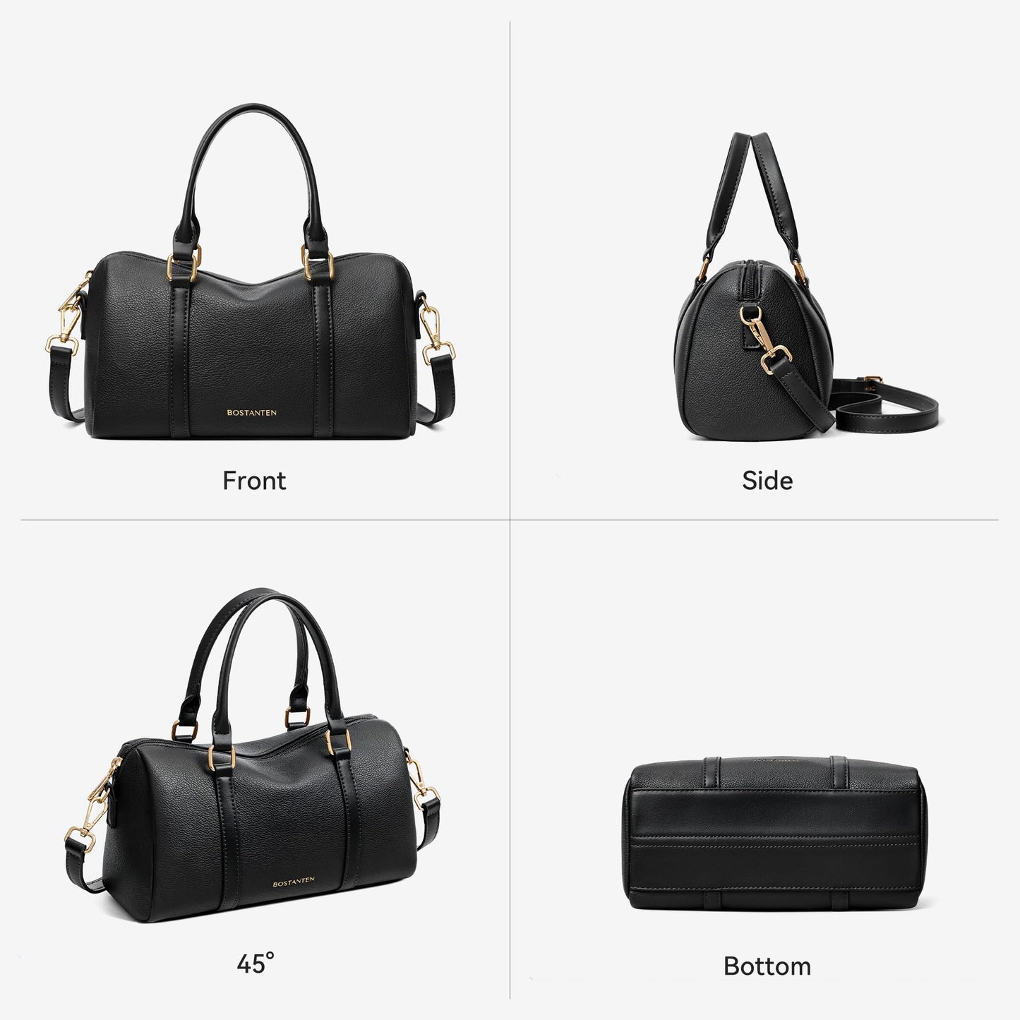 BOSTANTEN Crossbody Purse for Women Vegan Leather Satchel Bag Top Handle Shoulder Handbag for Daily, Travel, Black