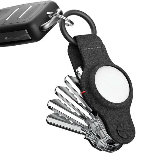 KeySmart Air - AirTag Keychain Key Holder, Compatible with Apple AirTag Holder, Key Organizer Keychains, Case for Air Tag Key Chain, Key Ring, Vegan Leather, Air Tags Not Included - Black Leather
