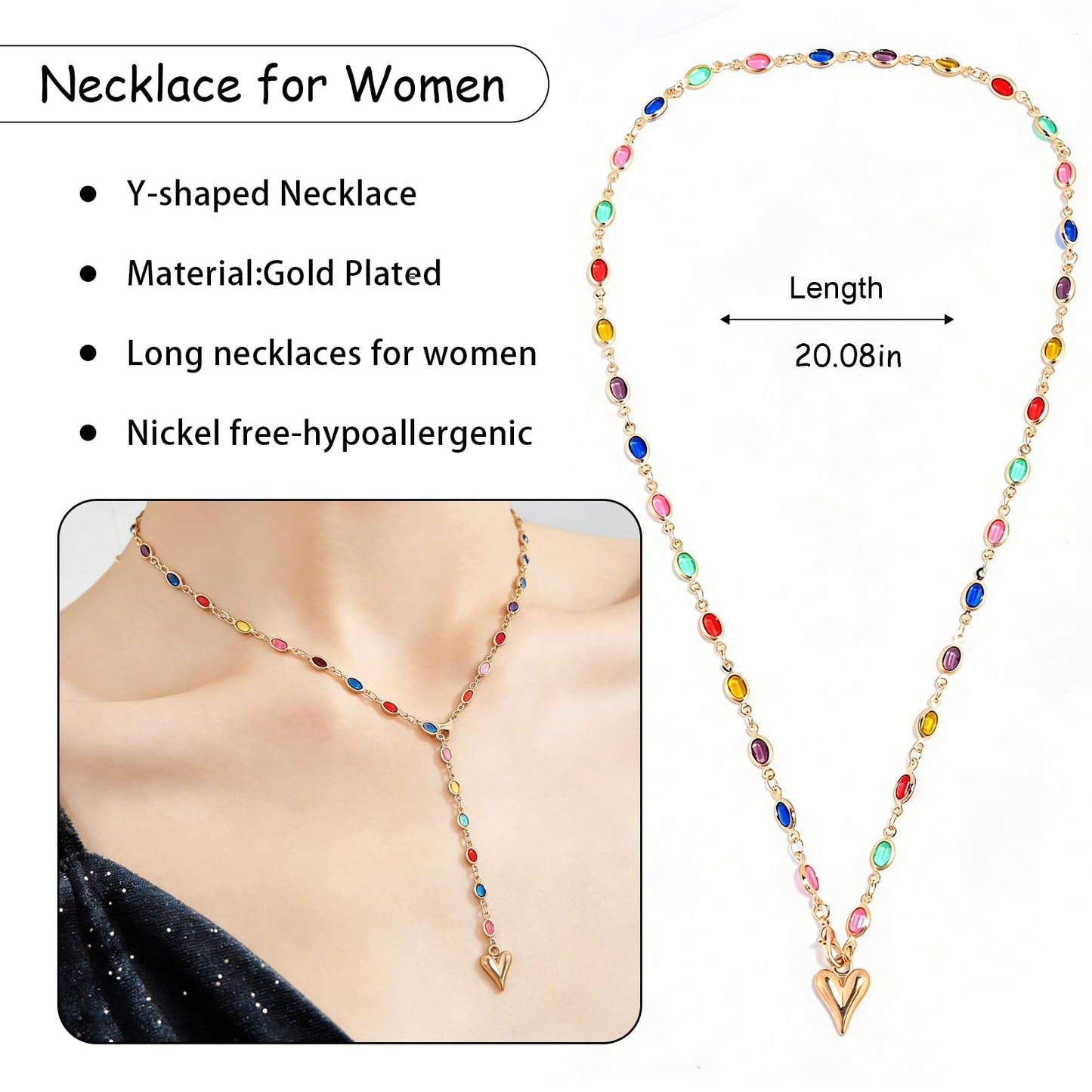 ENGCKSHI Necklace for Women, Dainty Long 14K Gold Y-Shaped Necklace Jewelry Trendy Beaded Layered Chain Drop Necklaces Jewelry Women Gifts