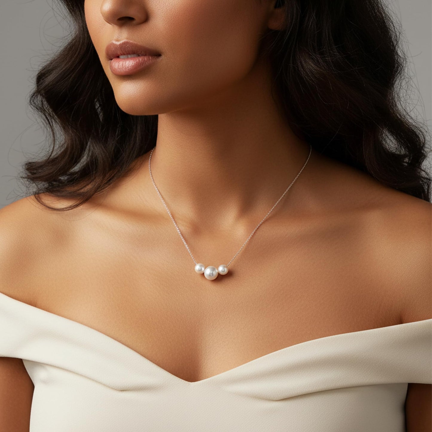 Trinckle Silver Pearl Necklace, Dainty Strands Pearl Pendant Necklace for Women, Silver Prom Jewelry Pearls Charm Necklace, Cute Necklaces for Teen Girls White Choker Necklace