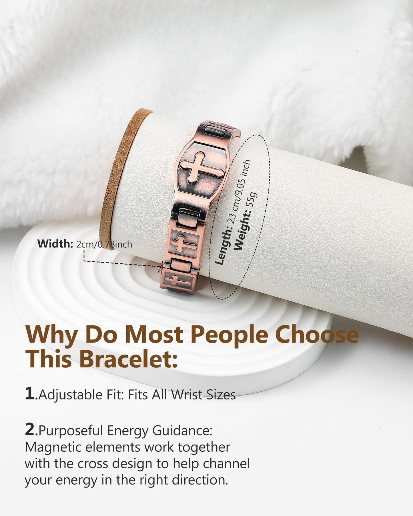 Feraco Copper Cross Bracelet for Men,Magnetic Therapy Cooper Christian Bracelets with 46 Magnets, Men's Jewelry for Anniversary Father's Day