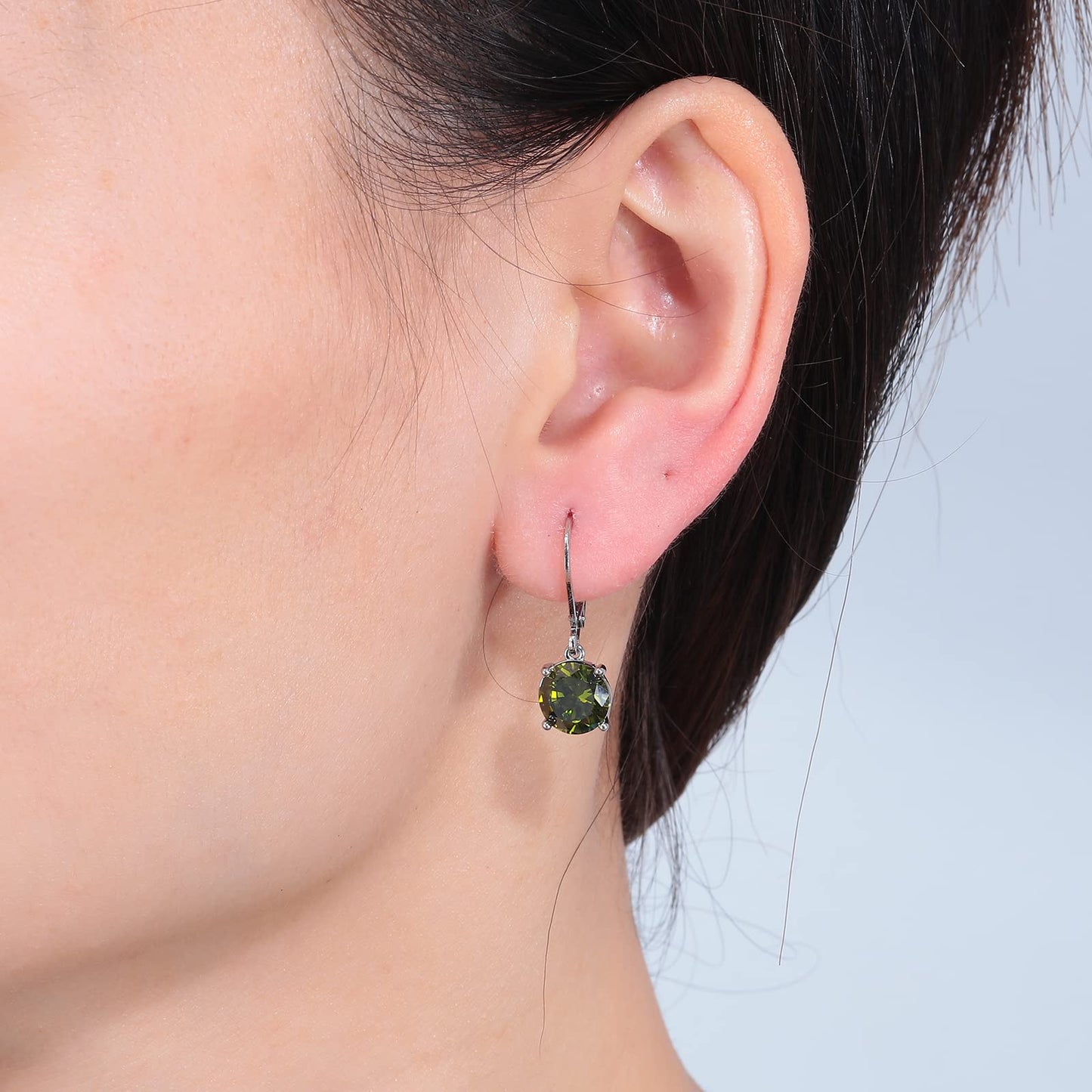 CiNily Leverback Dangle Earrings Created Olive Green Crystal Dangle Earrings 14K White Gold Plated Hypoallergenic Drop Earrings for Women Jewelry 8 mm
