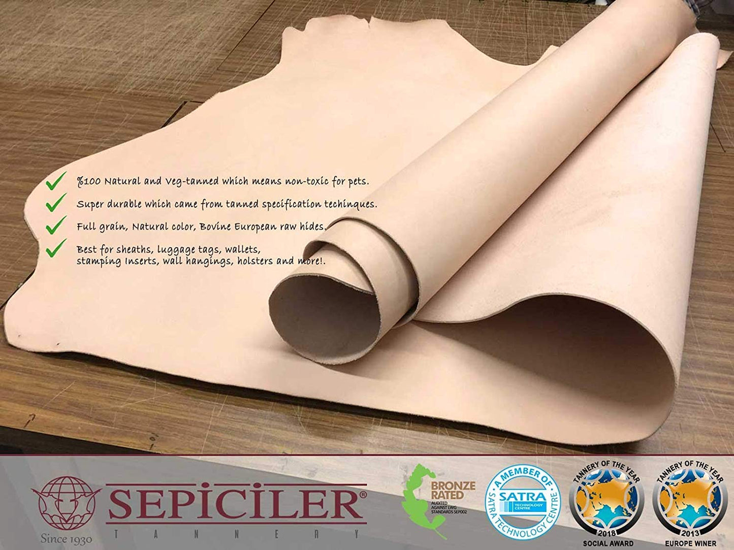 Sepici Premium Import Tooling Leather 8-9 oz Pre-Cut – Full Grain Veg Tan Cowhide for Carving, Stamping, Wet Molding & Leather Crafts, Vegetable Tanned, 2.5-4 SQFT