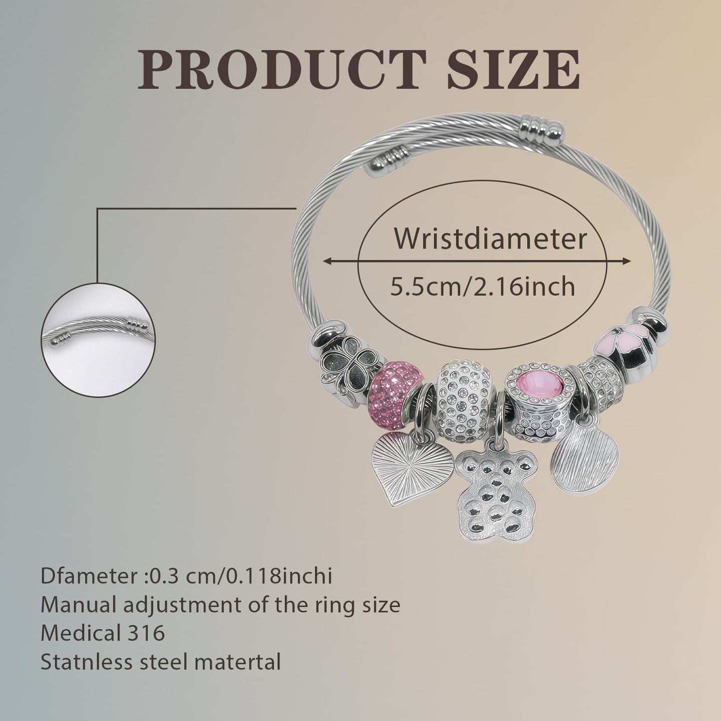 IUULOB Silver Women Bracelets - Adjustable Charm Bracelets for Women Birthday Gifts Favors Titanium Steel Bracelet Bundle Jewelry Kit (D: Butterfly - Pink)