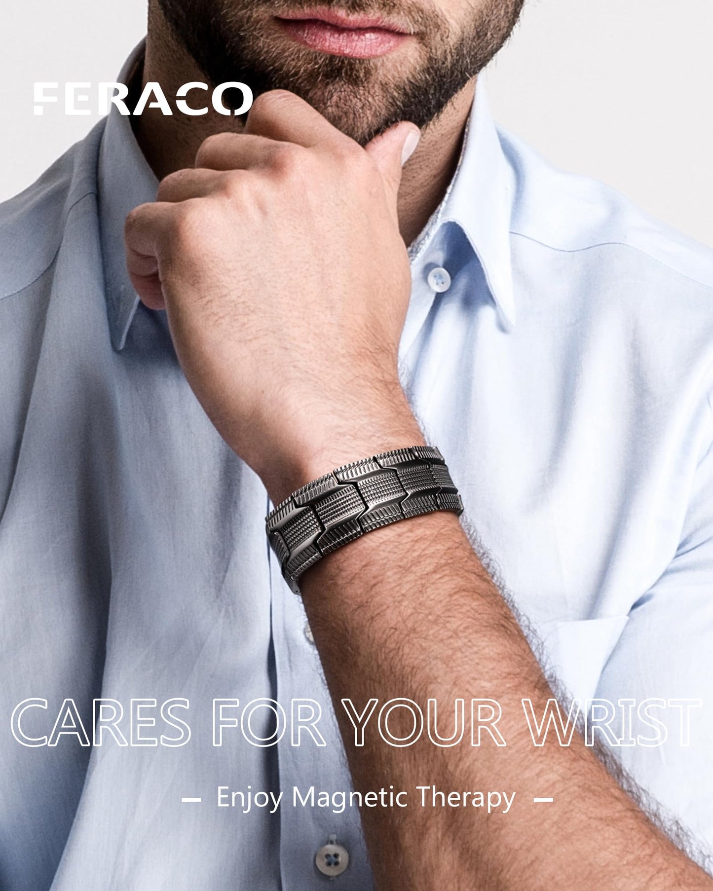 Feraco 3X Strength Copper Bracelets for Men Magnetic Bracelet with 3 Row Neodymium Magnets Adjustable Length, Pure Cooper Jewelry Gifts for Men (Gray, Tyre Graphics)