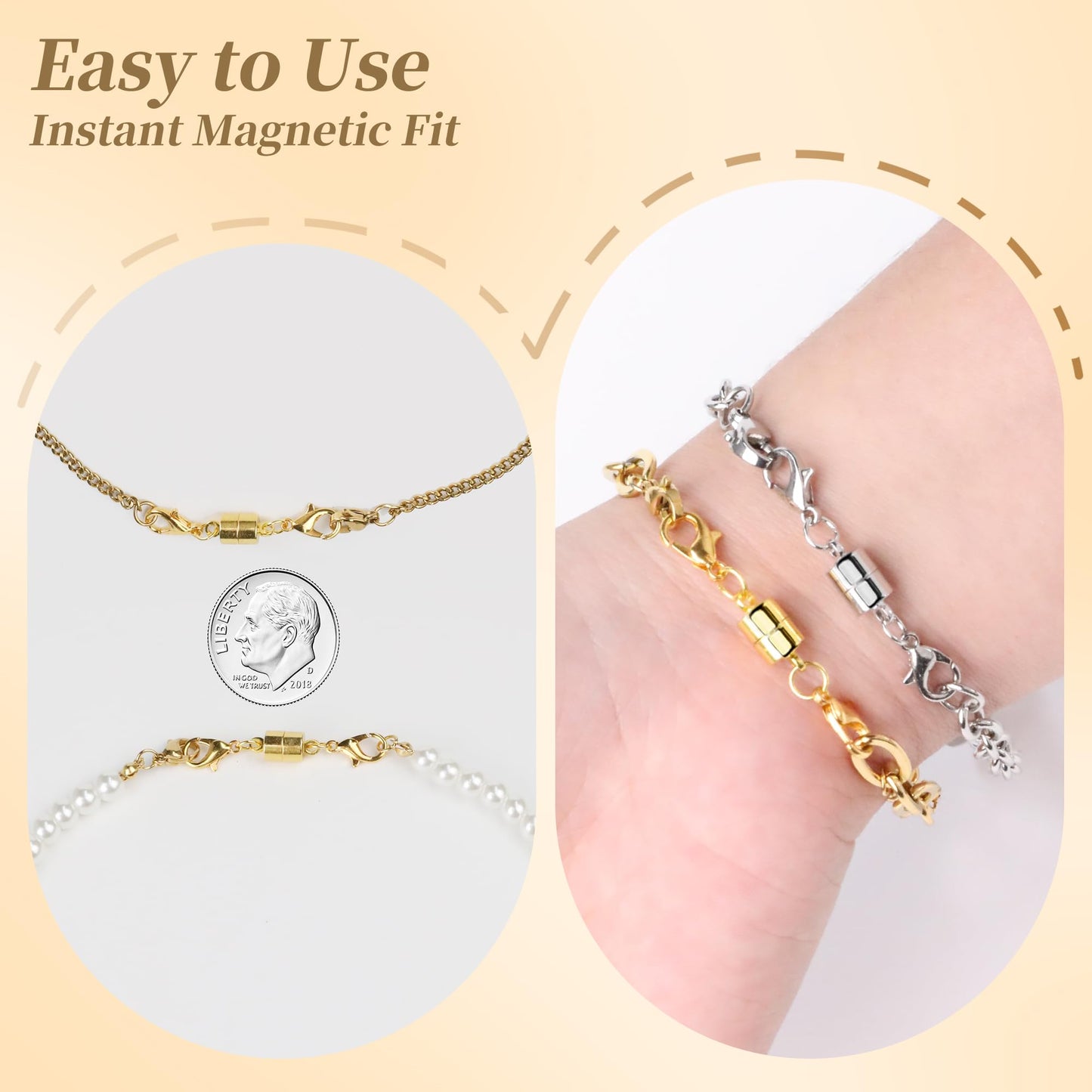 SUTQIGUI Magnetic Necklace Clasp and Closures with Double Lobster Clasp, 14K Gold and Silver Necklace Extenders for Women Magnetic Jewelry Clasps for Necklaces, Bracelet Necklace Extender(6PCS)