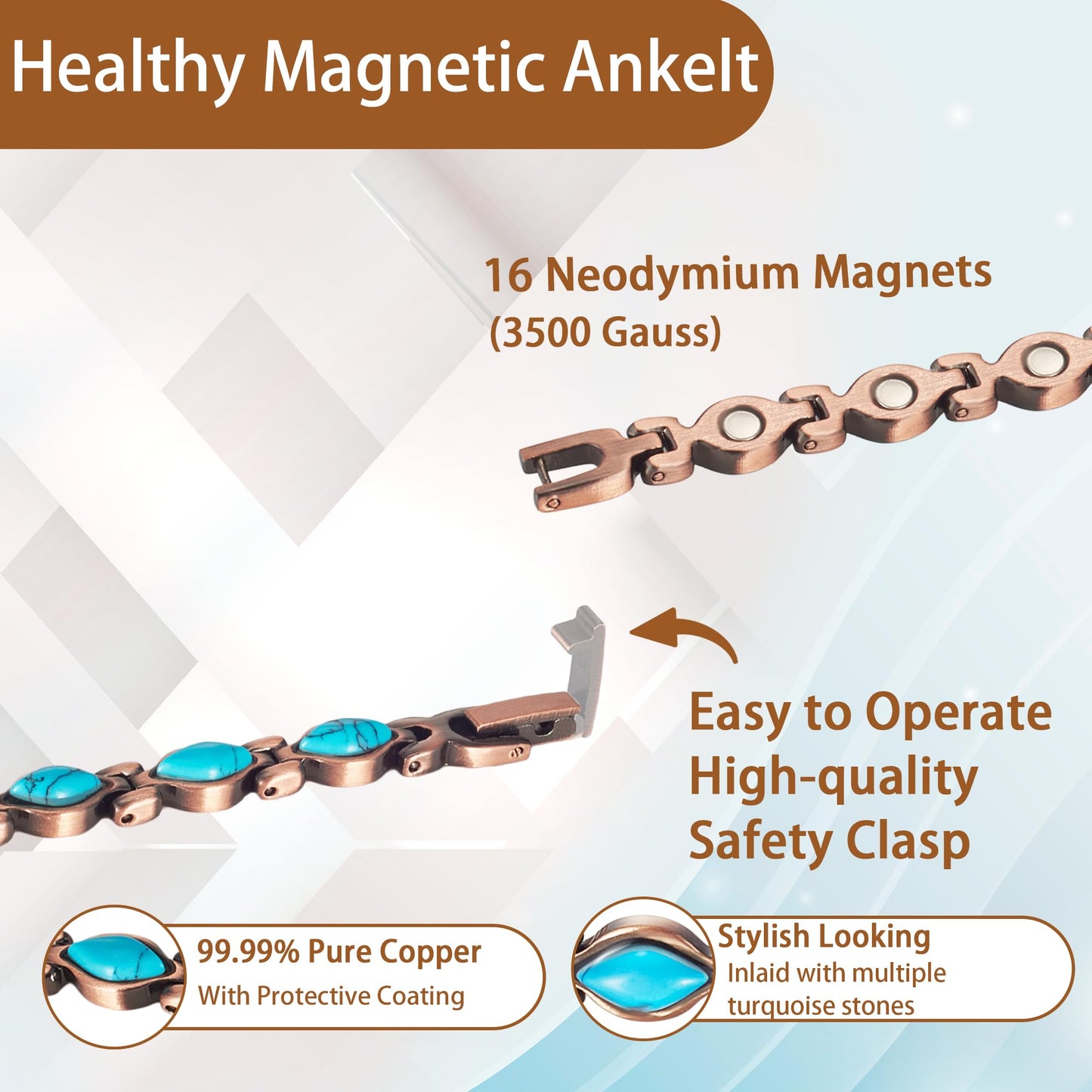 EnerCoppeX Copper Magnetic Anklet for Women, Pure Copper Ankle Bracelet with Magnet (2)