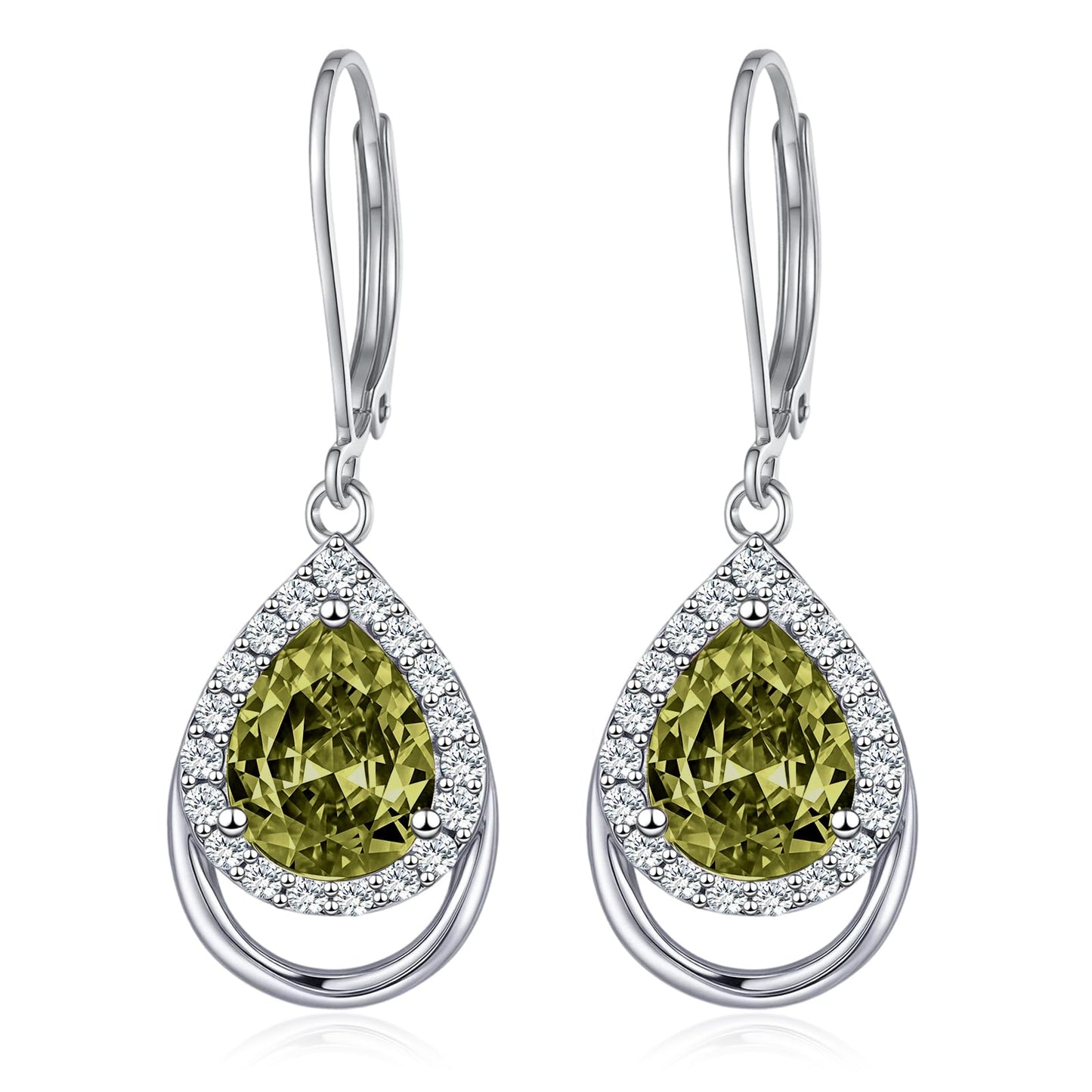 Peridot Earrings Sterling Silver Teardrop Birthstone Dangles Green 5A Cubic Zirconia Drop Jewelry Christmas Gifts for Women
