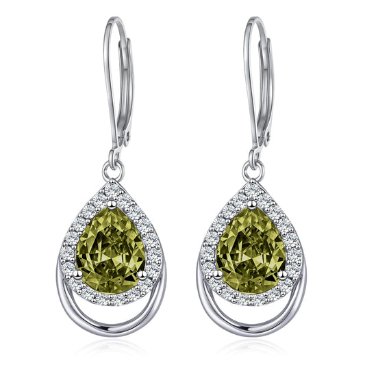 Peridot Earrings Sterling Silver Teardrop Birthstone Dangles Green 5A Cubic Zirconia Drop Jewelry Christmas Gifts for Women