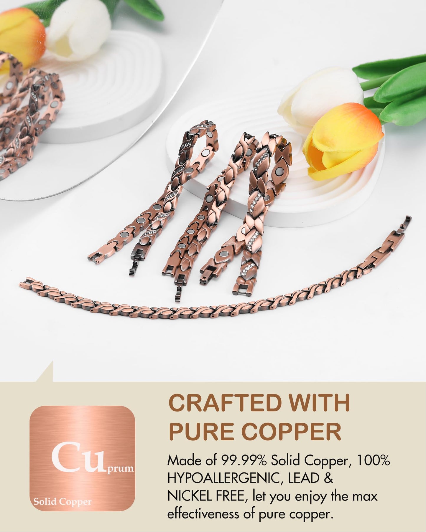 Feraco Pure Copper Bracelets for Women, Ultra Strength Magnetic Bracelet with 3500 Gauss Magnets & Sparkling Cubic Zirconia, Adjustable, Infinite Symbol
