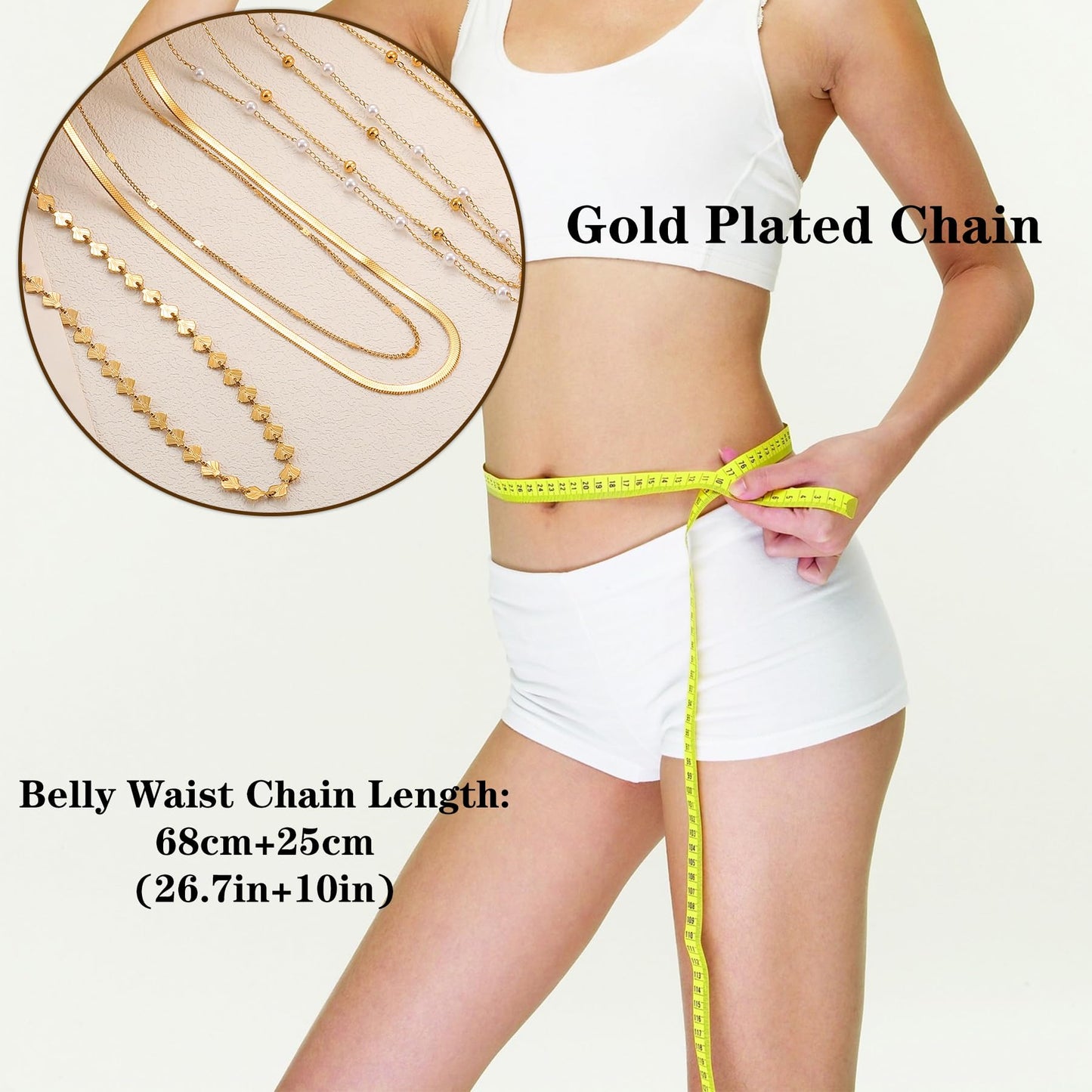 Gold Body Chain for Women Belly Waist Crossed Zircon Diamond Chain Sexy Bikini Beach Jewelry for Women Waterproof Cute Hips Stomach chain Belt Summer Vacation Accessories Gift Bohemian Boho Jewelry
