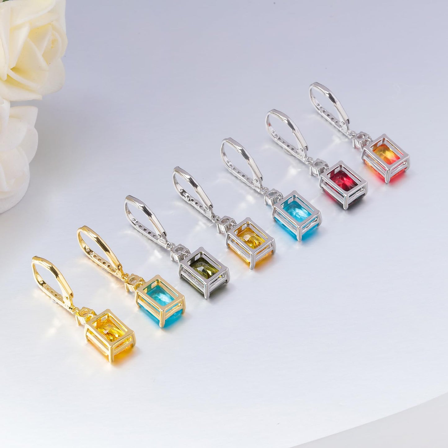 CiNily Leverback Earrings for Women Rectangular-cut Drop Dangle Earring Hypoallergenic, 14K Yellow Gold Plated Blue Cubic Zircon Earrings Diamond Dangle Ear Rings Jewelry for Xmas Birthday