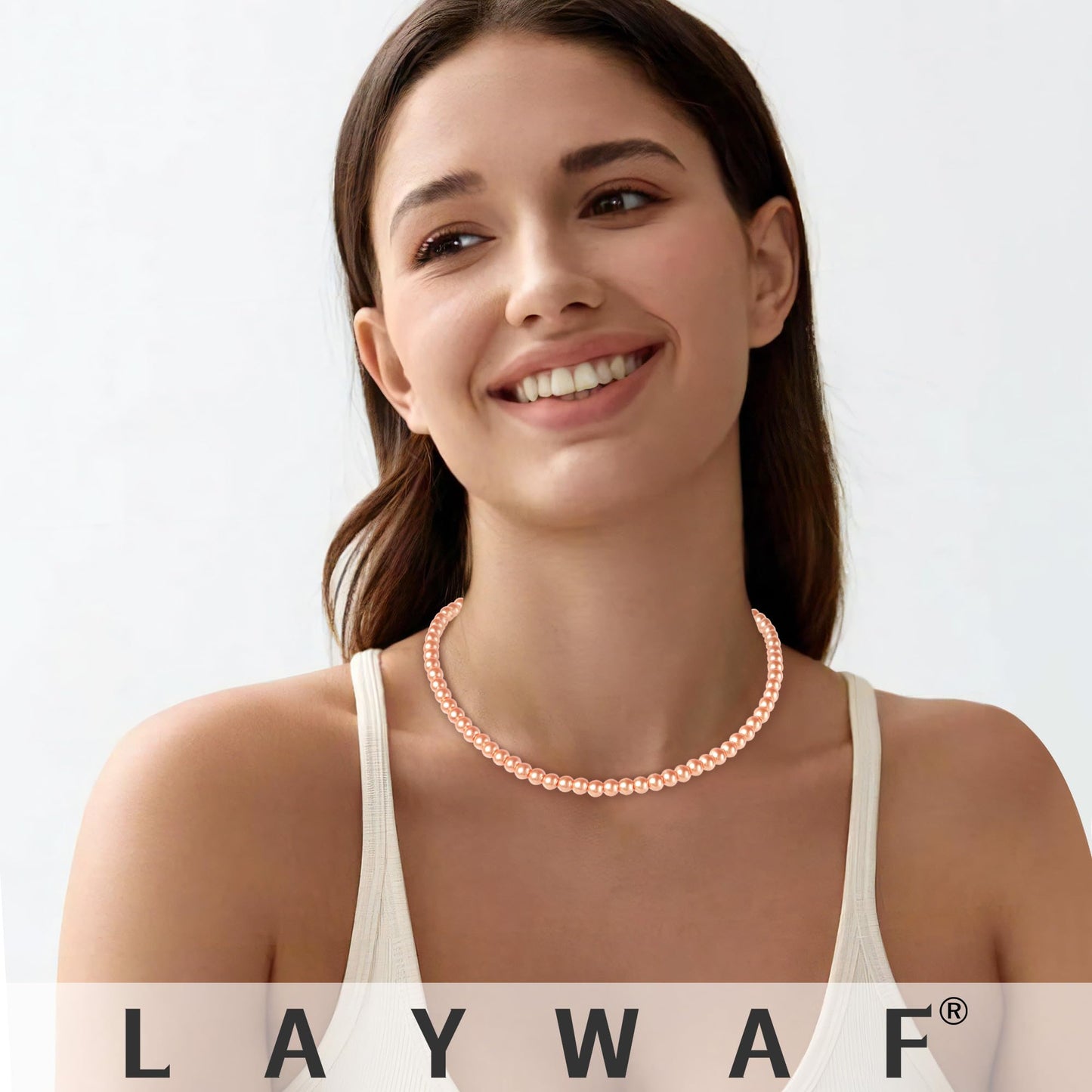 LAYWAF Imitation Pearl Necklace for Women, Fake Pearl Choker Necklace, 6MM Beaded Orange Necklace, Faux Pearl Costume Jewelry, Mom Necklace Wedding Jewelry for Bride Bridal