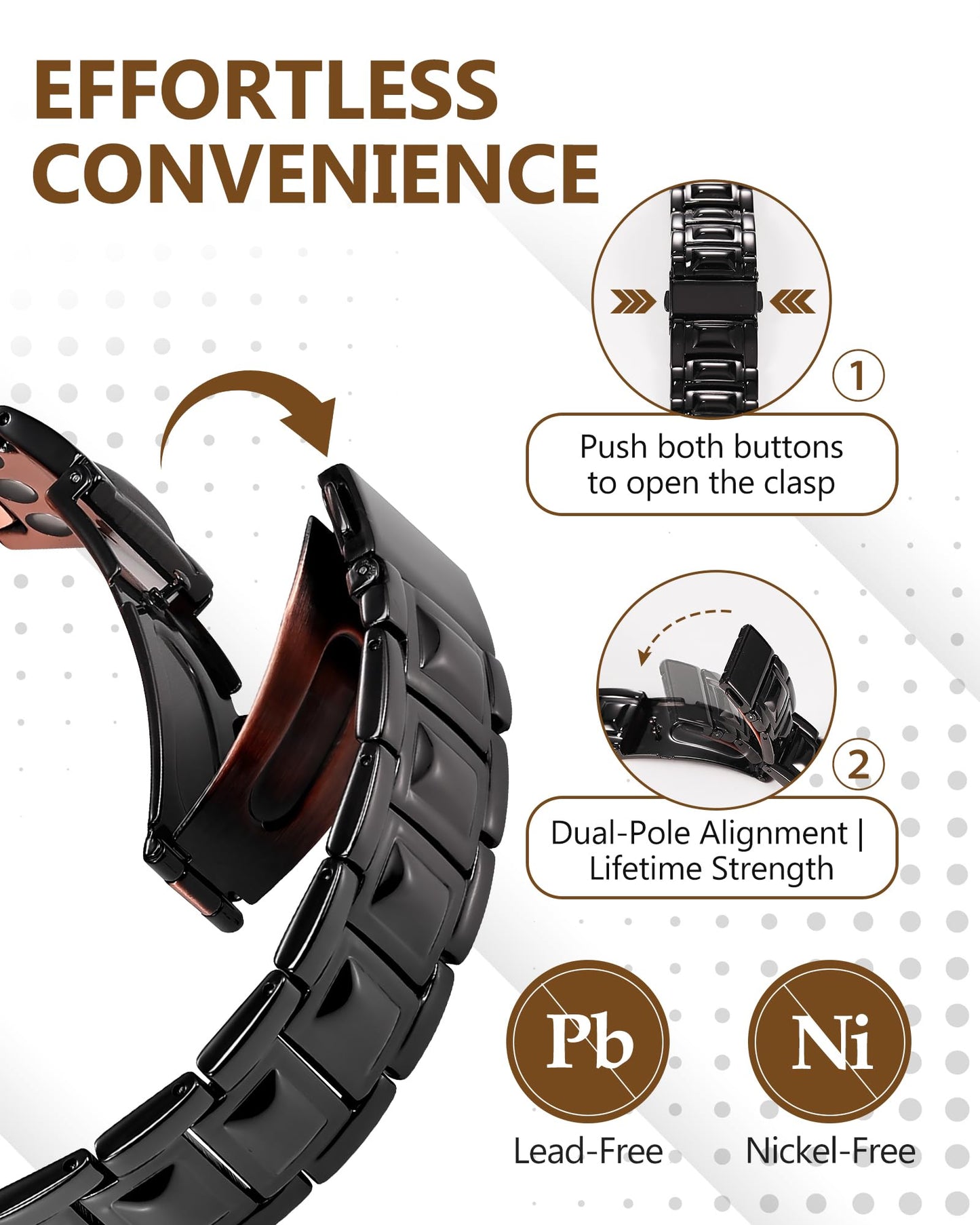 Feraco Copper Bracelet for Men 3X Strength,Magnetic Therapy Bracelet Copper Jewelry with Powerful 3800 Gauss Magnets,Cooper Bracelet for Man Black