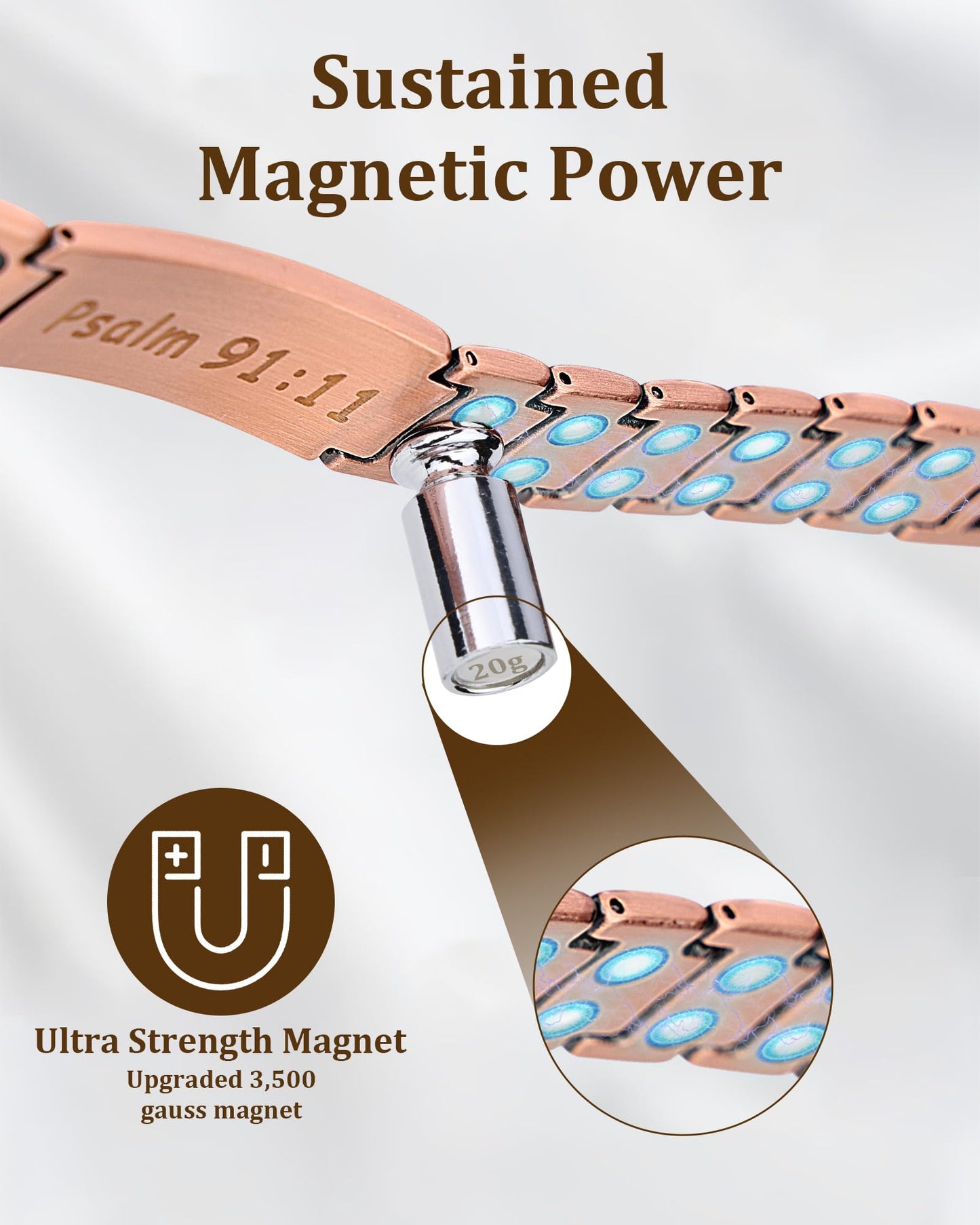 MagEnergy Copper Bracelet for Men, Christian Magnetic Bracelet with Ultra Strength Magnets, Adjustable Copper Biblical Cross Bracelet, Jewelry Gift(Sizing Tool)