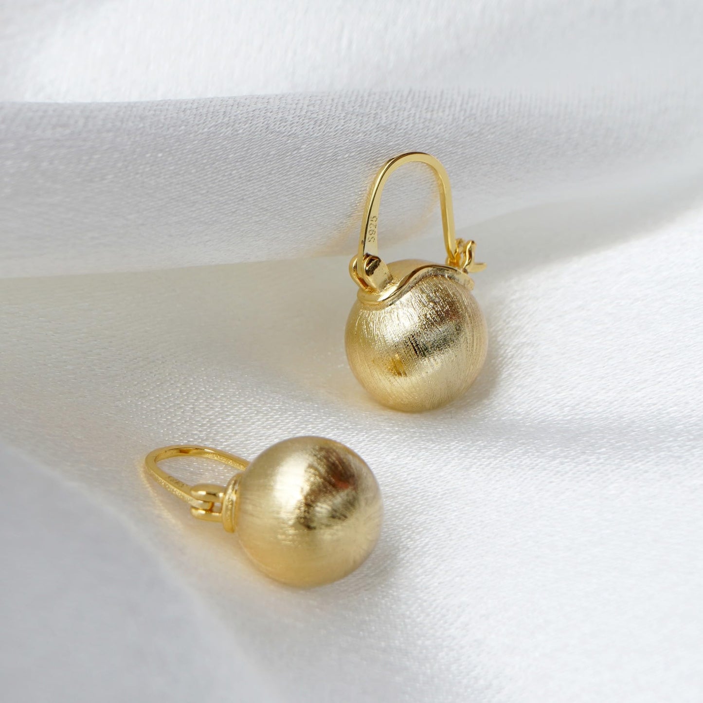 OwMell Elegant 925 Sterling Gold Pearl Drop Earrings Dangle Stud Gold Plated Earrings for Women Large Size 12mm - Brushed Gold