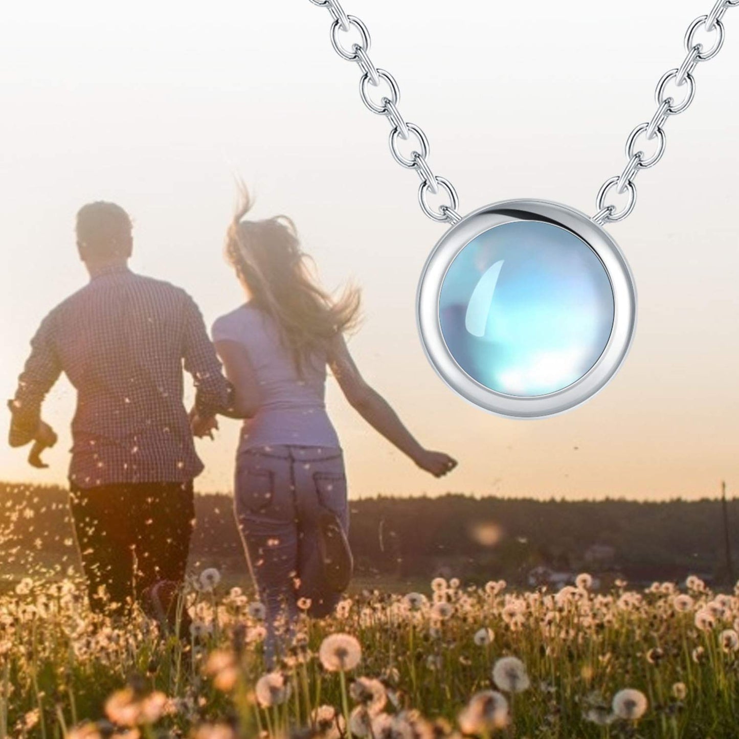 CUOKA MIRACLE Moonstone Necklace Choker Necklace for Women Rainbow Synthetic Moonstone with Sterling Silver Chain 16-18 Inches Adjustable Dainty Short Necklace Gift for Women