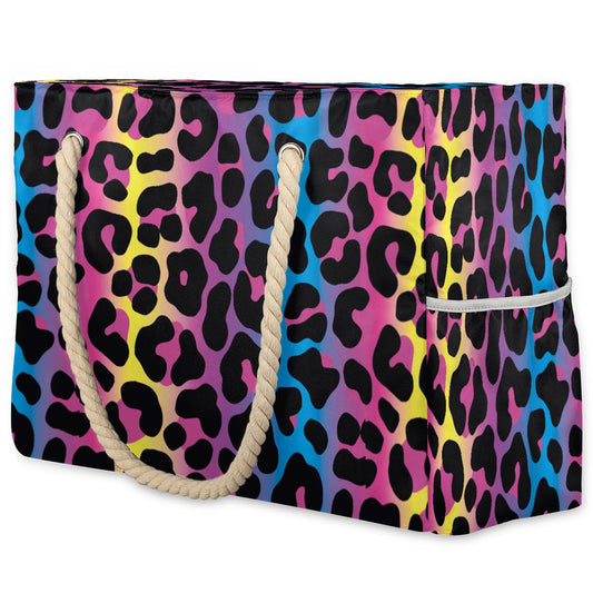 ModaQua Animal Skin Colorful Beach Bags Waterproof Sandproof for Women, Large with Zipper Pool Beach Tote Reusable Grocery Shoulder Bag for Swim Travel Shopping Vacation Picnic