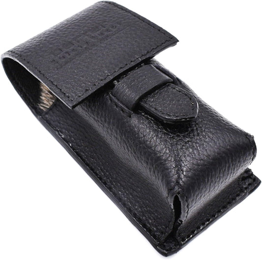 Parker Genuine Leather Shaving Brush Case – Handmade Black Travel Holder for Standard Badger, Boar & Synthetic Brushes