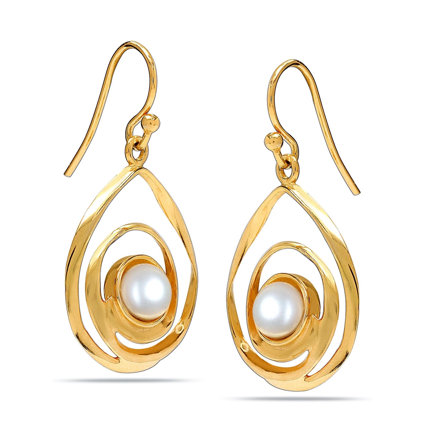 LeCalla 925 Sterling Silver Pearl Earrings for Women | 14K Gold-Plated Freshwater pearl Swirl Drop Earrings | Wire Wrap Pearl-Studded Dangle Earrings 25MM