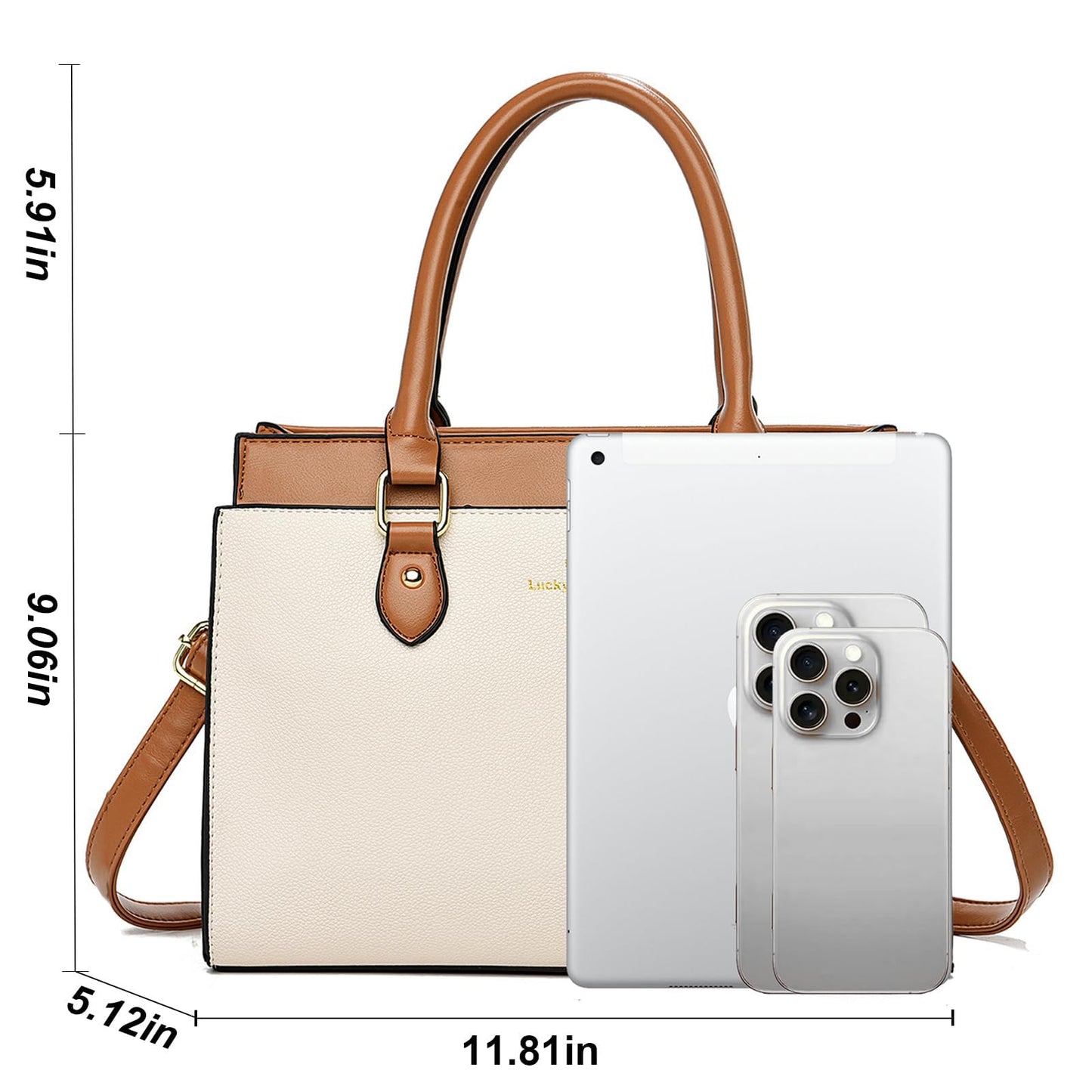 KURGOOL Handbags Purses for Women, Trendy Leather Dual-tone Tote Purse, Designer Handbag Shoulder Bag Top Handle Satchel Bags (Beige & Brown)