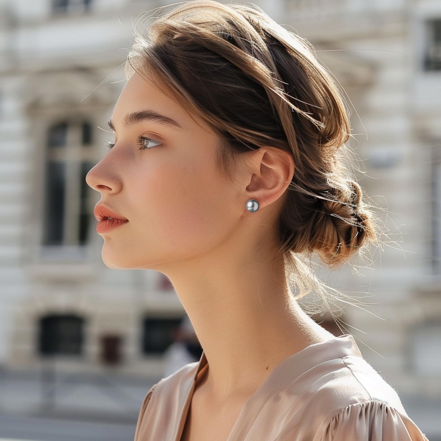 YAMI Pearl Earrings for Women, 925 Sterling Silver Hypoallergenic Stud, Saltwater Cultured Grey Pearl, Classic & Elegant Jewelry Gifts for Her, 9-9.5MM