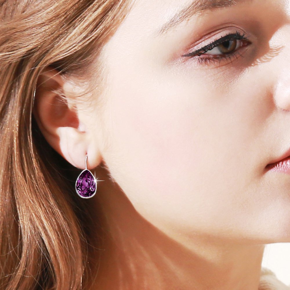 XUPING Jewelry Fashion Huggies Crystal Earring for Women (Dark Purple)
