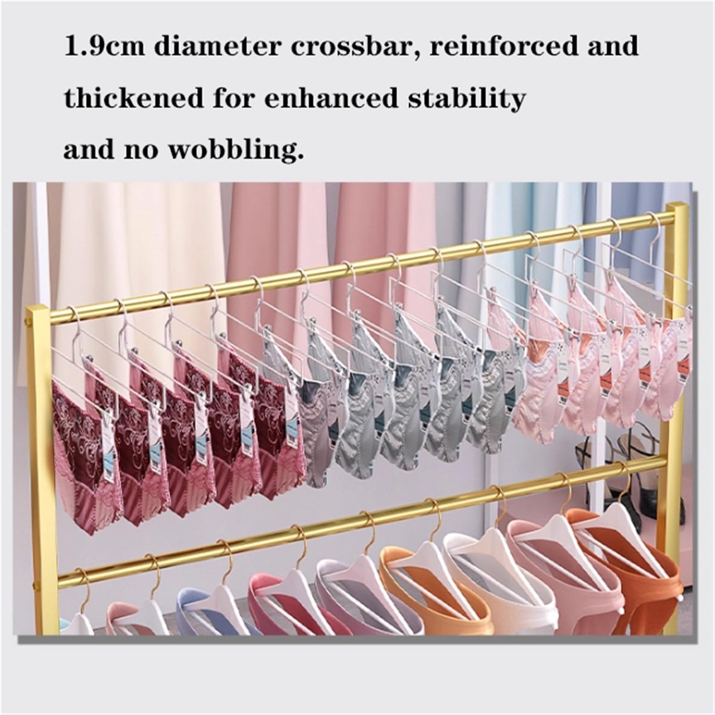 Lingerie Bra Rack with Wheels, Metal, 3 Tier Underwear Display Stand, Anti-Slip, Retail Showshelves, Commercial Clothing Store Shelf, for Shorts, Hats, Sock(Silver,120 * 40 * 130cm