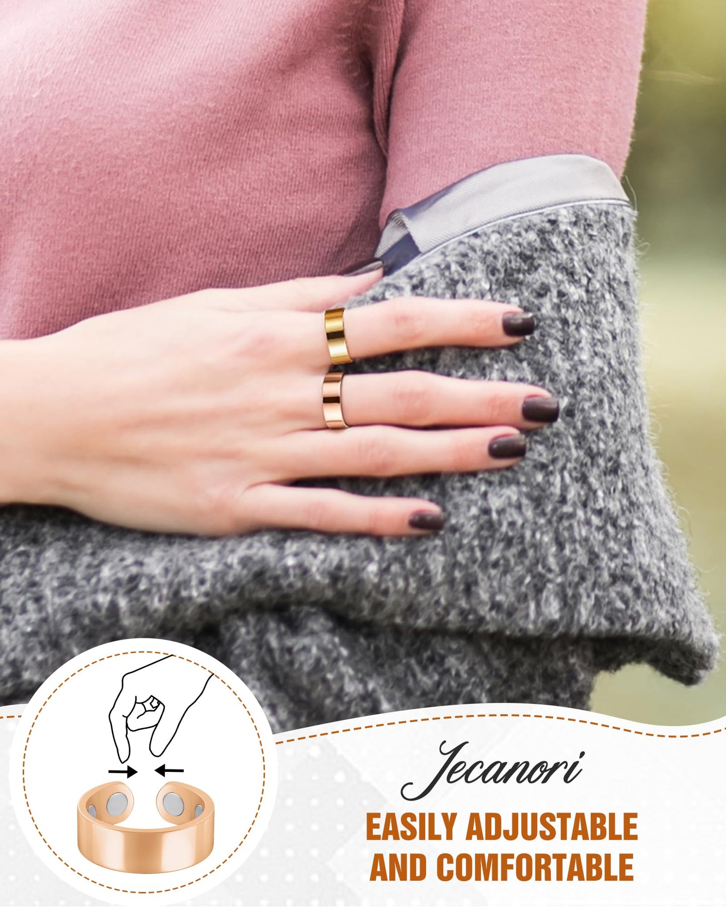 Jecanori Magnetic Rings for Women,Adjustable Stainless Steel Jewelry,Ideal Gift for Women