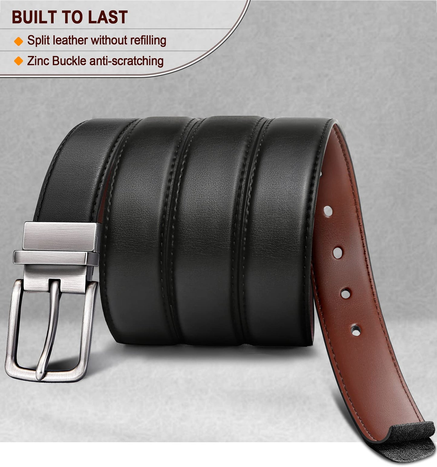 BULLIANT Men's Belt,Reversible Belt Adjustable For Gift Men 1.25”-Cut For Fit-2 Sides in 1 Belt(Not 2)(Black/Light Brown,28"-32" Waist Adjustable)