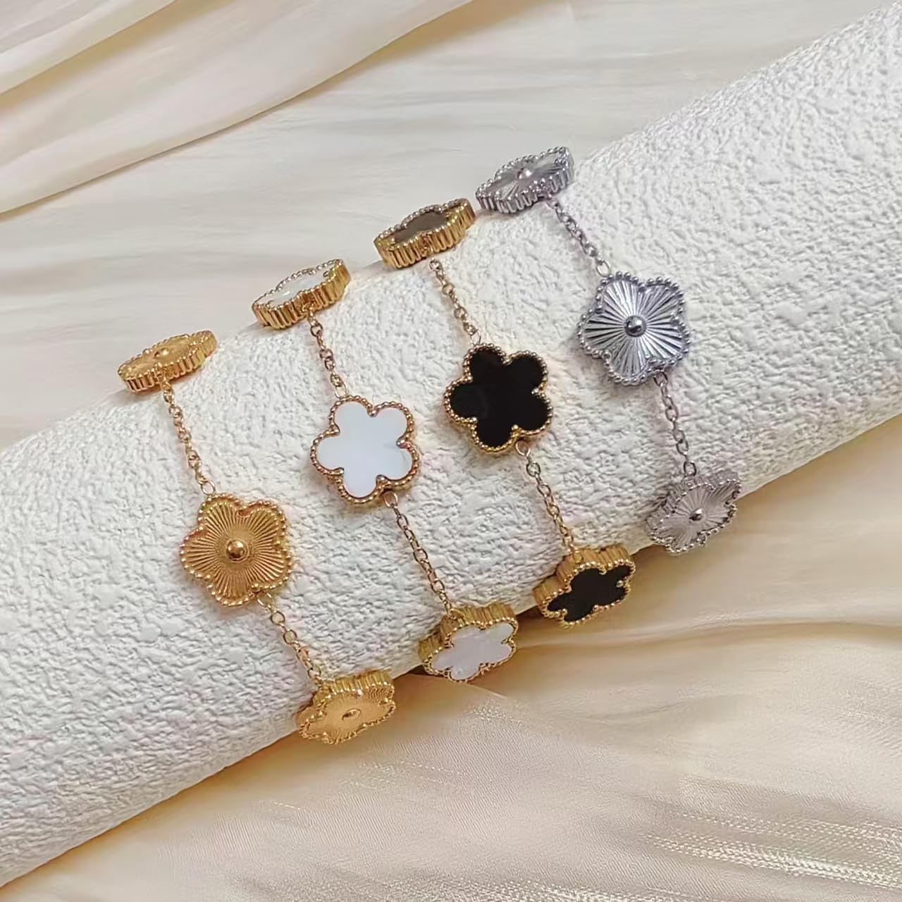 Belt Buckle Bracelets set for Women 3Pcs Stackable Love Bangle 18K Gold Plated Clovers Bracelet Floral Bracelet Set Trendy Gifts for Women