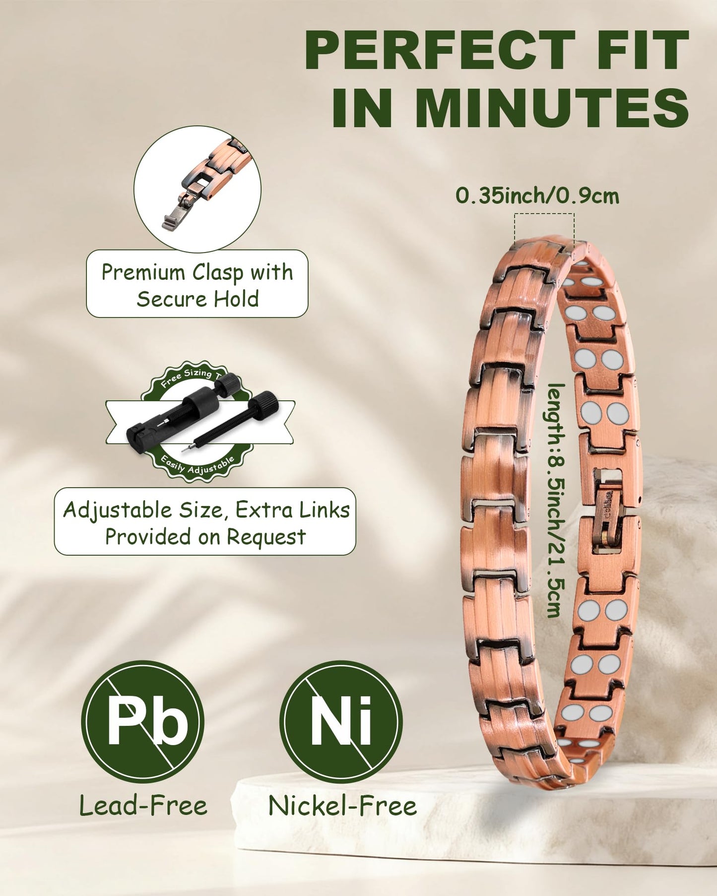 MagEnergy Copper Bracelet for Women, 99.9% Pure Copper Magnetic Bracelet, Adjustable Bracelet Jewelry Gifts (Classic Style)