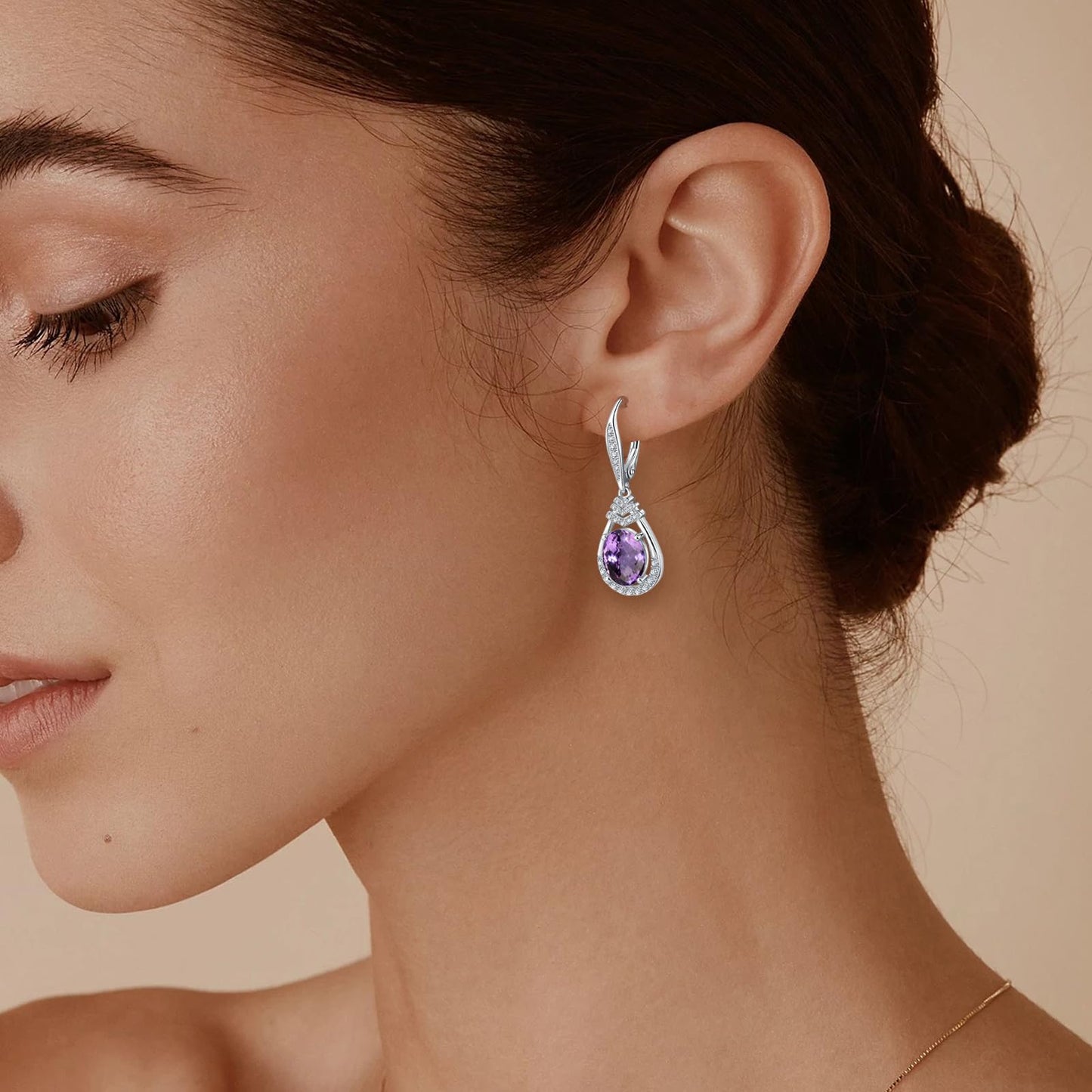 Purple Amethyst Earrings for Women S925 Sterling Silver June Birthstone Dangle Earrings Sparkling Teardrop Leverback Drop Earring Amethyst Evening Party Jewelry Birthday Gifts for Mom