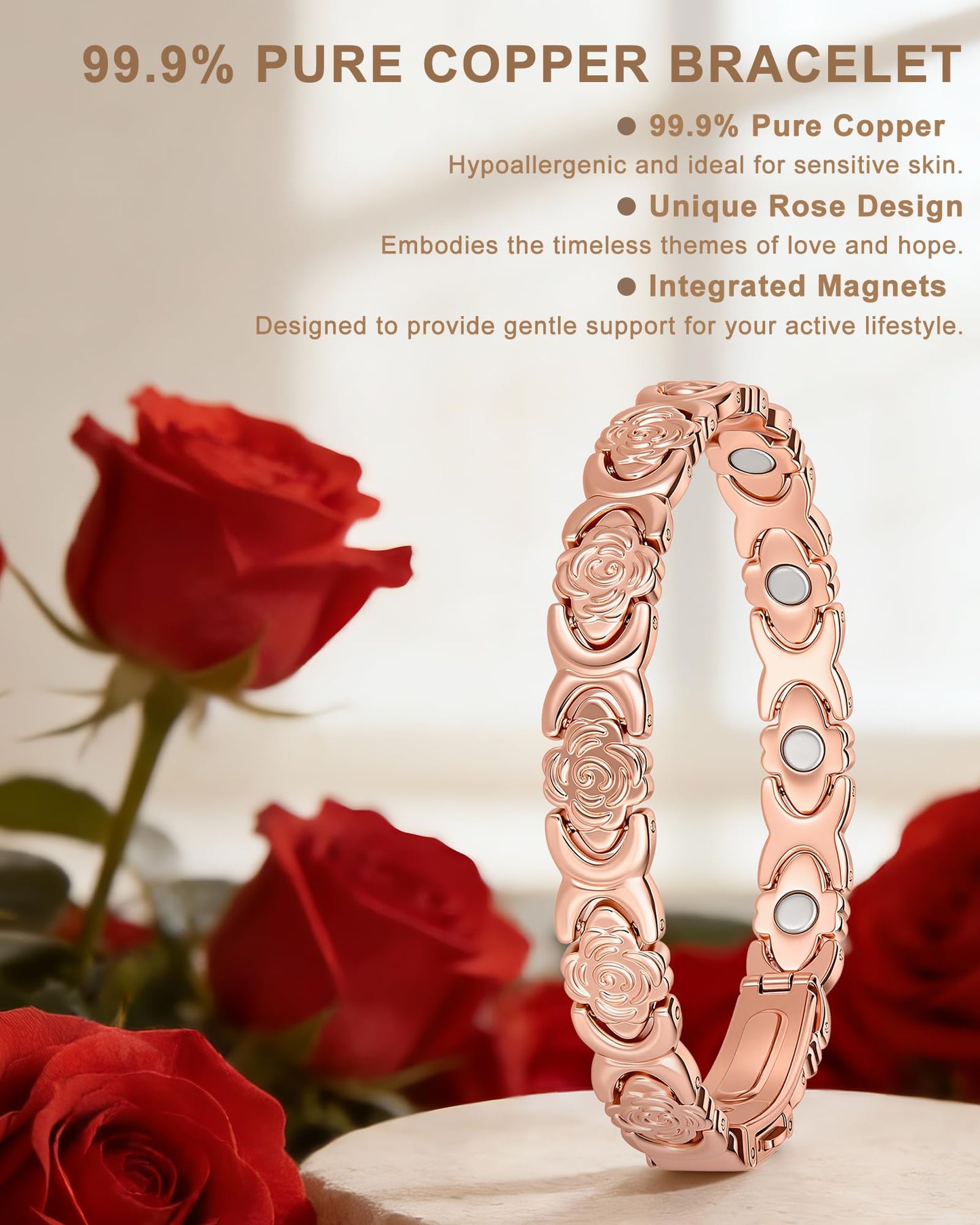 vapeples Copper Bracelets for Women, 99.99% Pure Copper Magnetic Bracelet, 3800 Gauss, Adjustable Sizing, Women's Bracelets With Built-in Magnets, Gift Packaging, Fashion Jewelry Gift