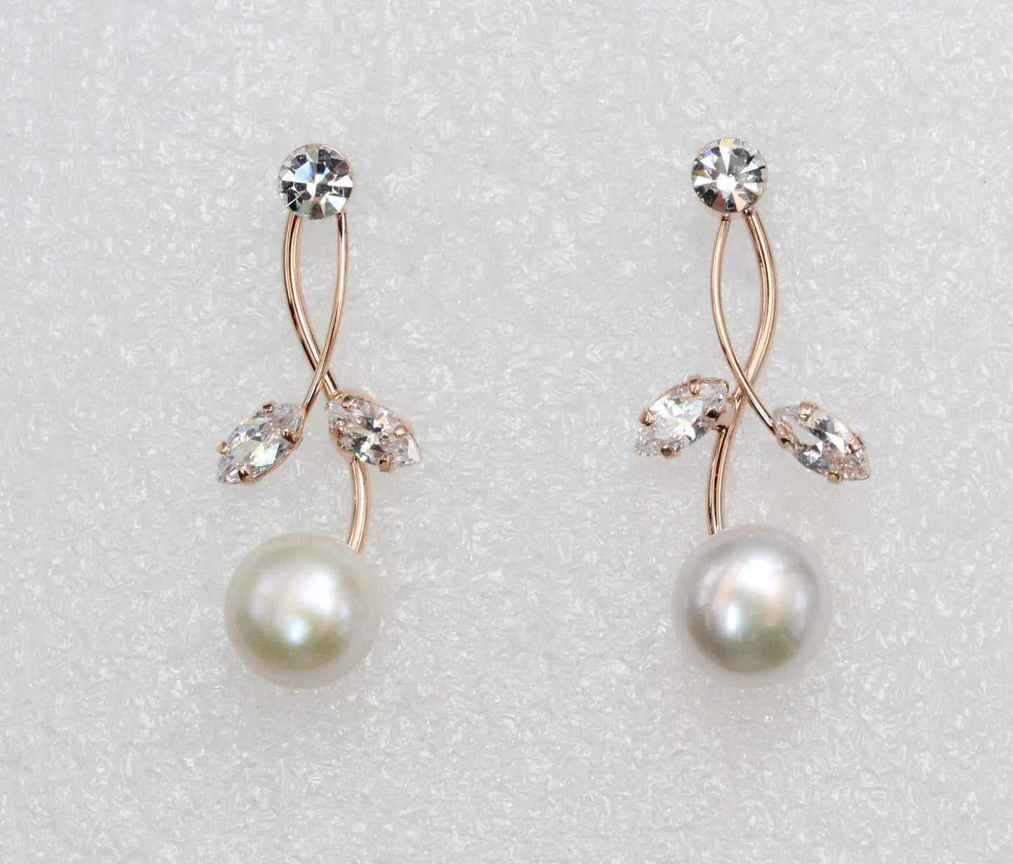 Faship Gorgeous CZ Crystal Genuine Freshwater Pearls Floral Necklace Earrings Set - Clear/Rose-Gold