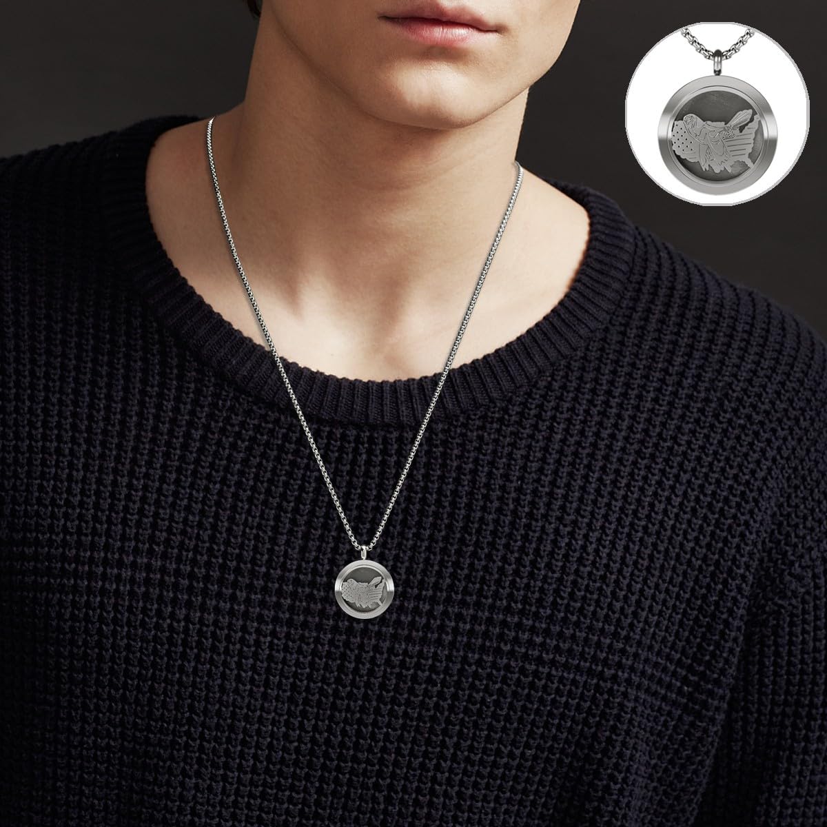 Aromatherapy Diffuser Necklace-Eagles Essential Oil Necklace,Aromatherapy Diffuser Pendant for Men and Women,Portable,Suitable for Yoga,Meditation,Travel,Stress Relief Gift(Silver 30mm)