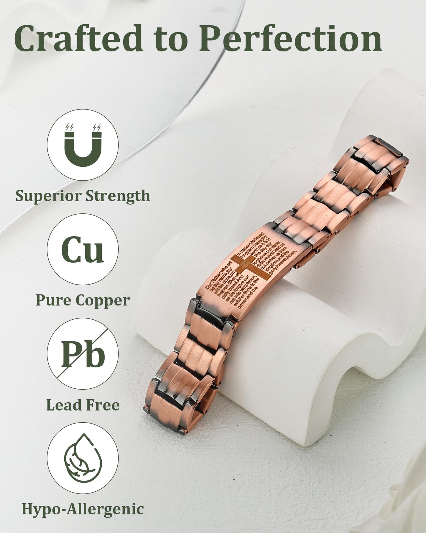 Fashtour Copper Cross Bracelet for Men - Ultra Strength Magnetic Mens Cross Jewelry Set - Adjustable Magnetic Bracelet with Sizing Tool Jewelry Box (Copper587AC)