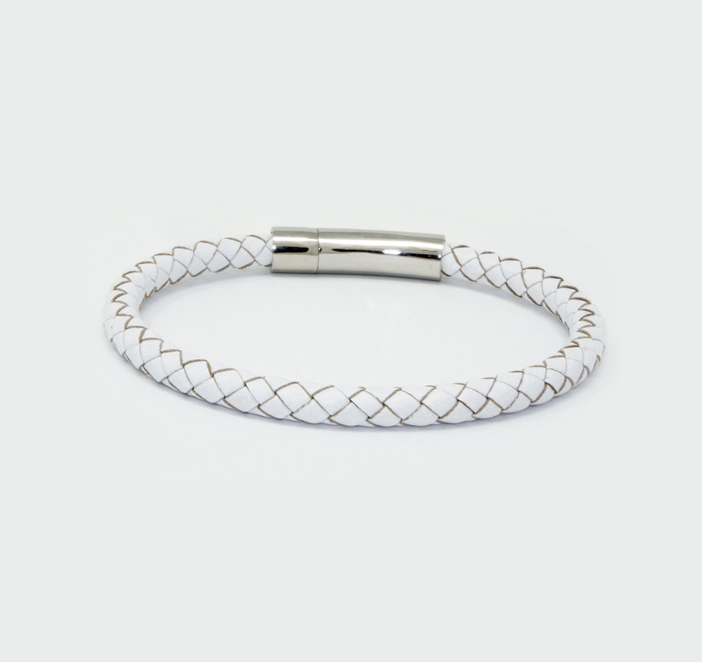 LZD Men Unisex Genuine Leather Braided 6mm Stainless Steel Clasp Bracelet White 7" 8" 9" Inches Clasp4